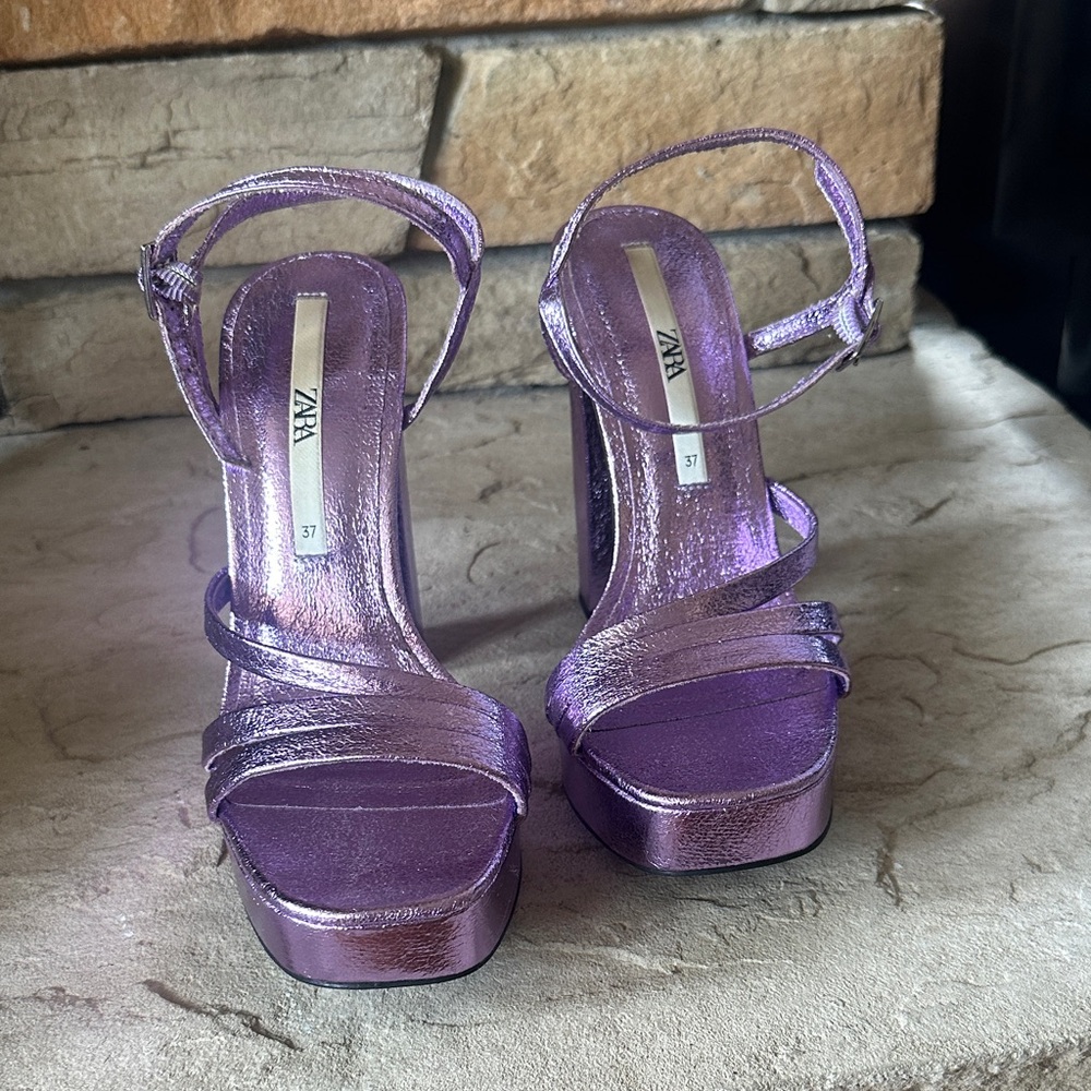 Zara Metallic Purple Strappy Heels